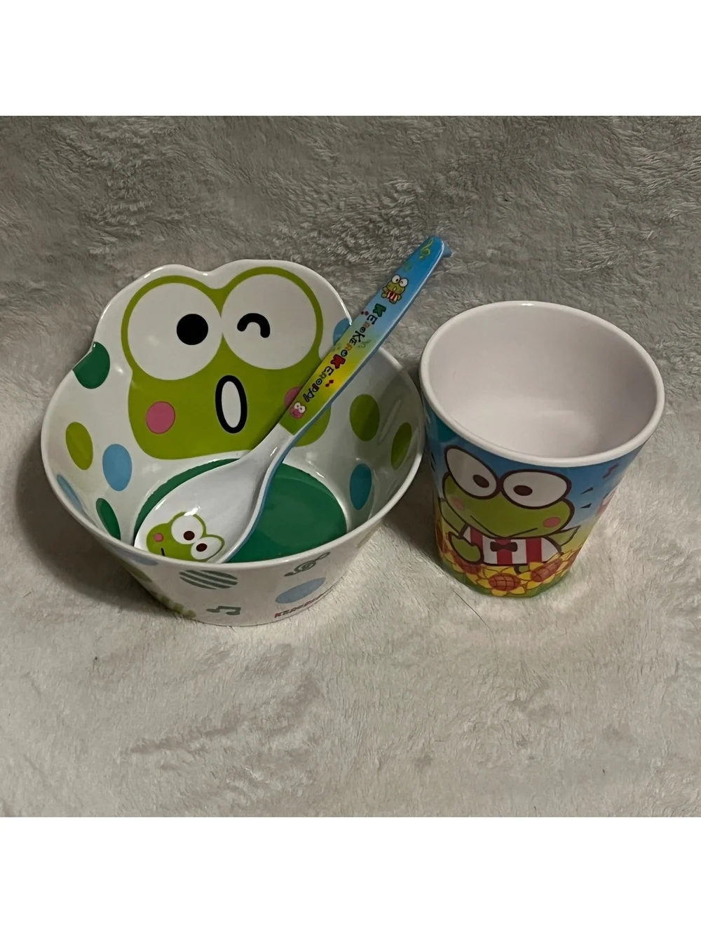 Keroppi bowl, cup, and spoon set